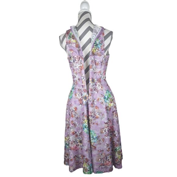 BADGLEY MISCHKA BELLE Nadia Dress Floral Sleeveless A-line Cocktail Lilac Size 6 - Picture 7 of 15